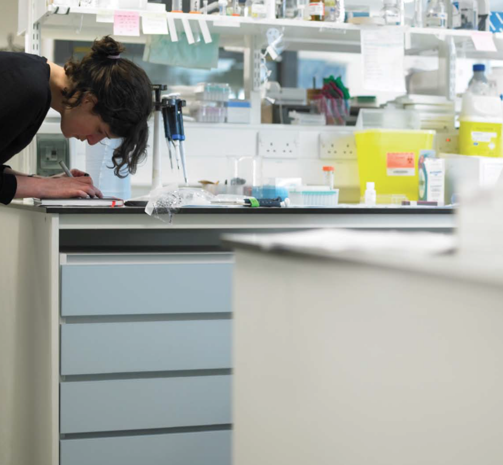 Working at the bench at the Institute of Child Health